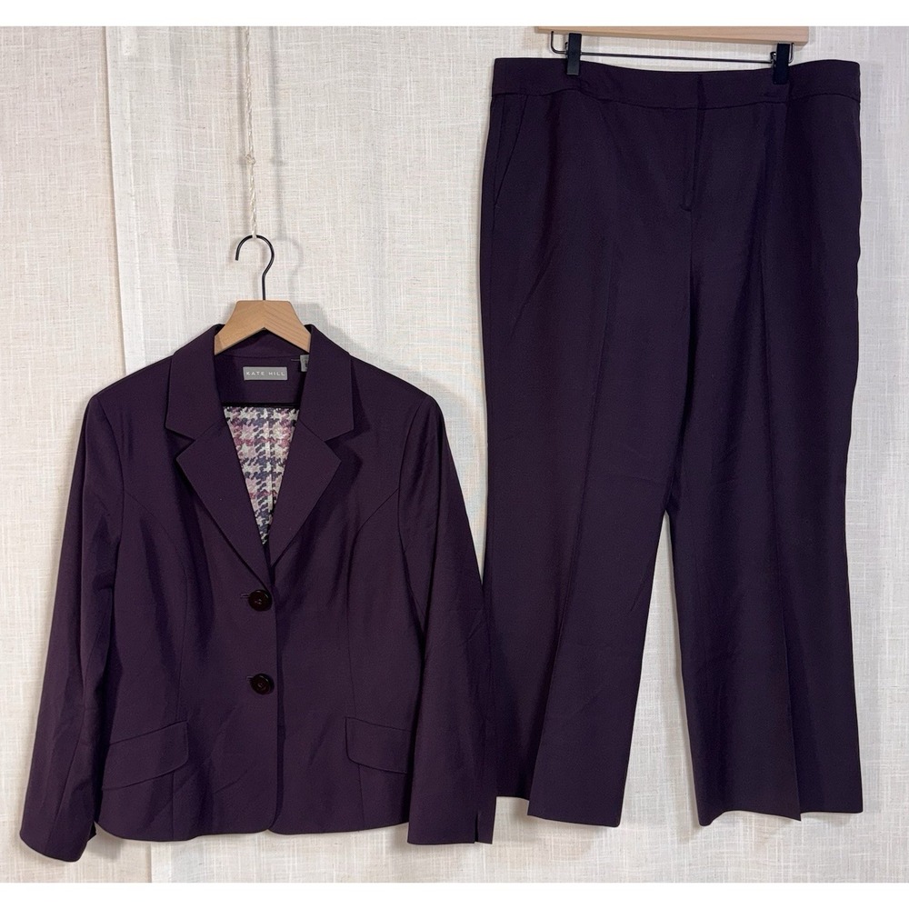 Kate Hill Women's‎ Sz 16 Blazer & Trousers Pants Set Purple Wool Blend Suit
